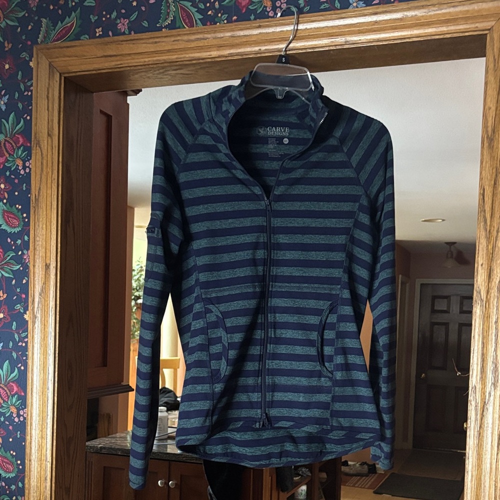 Carve Designs Navy and Green Striped Hoodie